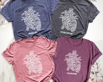 Anatomy Heart Shirt, Custom Cardiology Student Tee, Nursing School