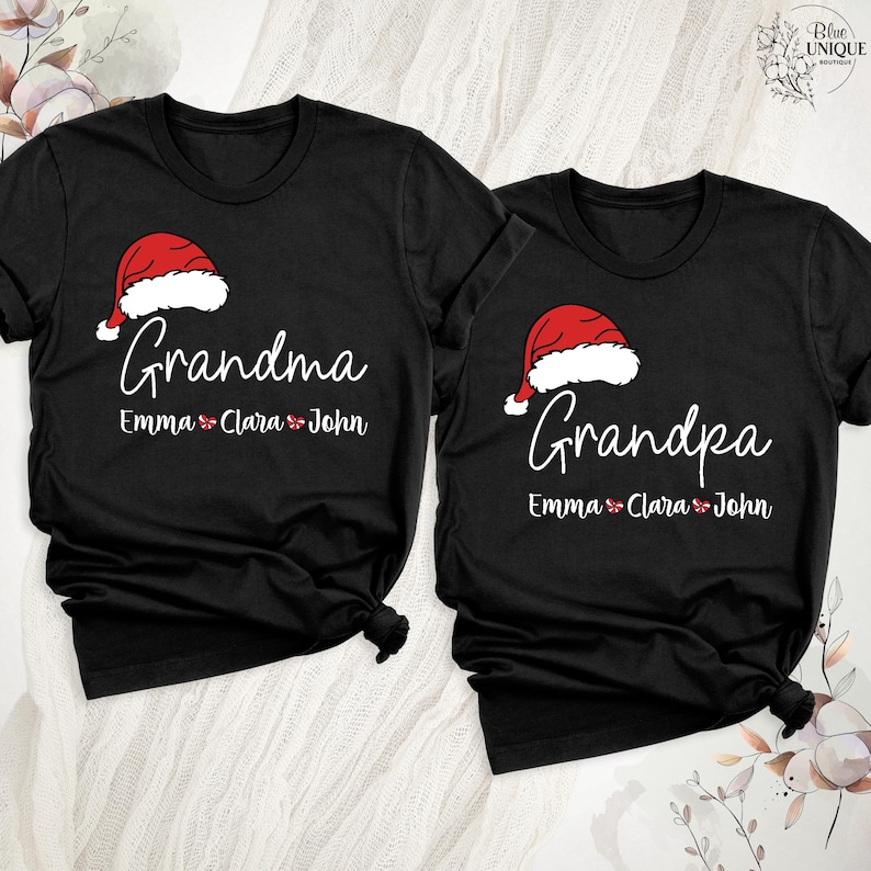 Custom Christmas Grandma Grandpa Shirt Matching Family Christmas T-Shirt Custom Grandkids Name Tee Personalized Christmas Nana Papa Shirt 画像 5