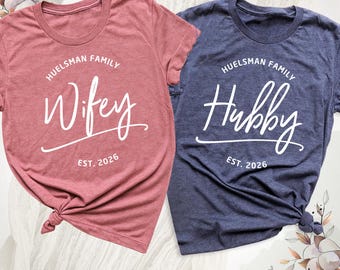 Custom Wifey Hubby Shirts Personalized Mr Mrs Shirt, Couple Outfits, Matching Wedding Date Couple T-Shirt, Just Married Tee, Honeymoon Shirt