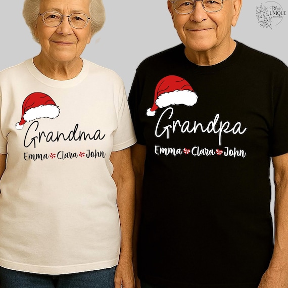 Custom Christmas Grandma Grandpa Shirt Matching Family Christmas T-Shirt Custom Grandkids Name Tee Personalized Christmas Nana Papa Shirt