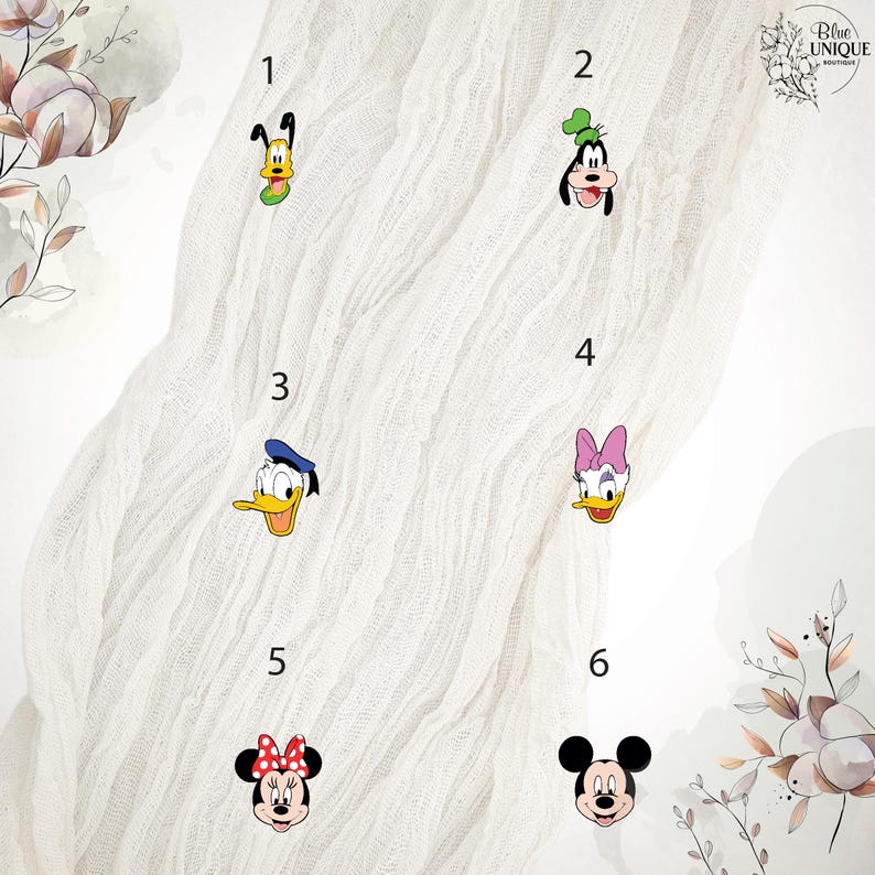 Puede incluir: Un fondo blanco con seis cuadrados numerados. Cada cuadrado contiene un personaje de dibujos animados diferente de Disney. Los personajes son: 1. Pluto, 2. Goofy, 3. Donald Duck, 4. Daisy Duck, 5. Minnie Mouse y 6. Mickey Mouse.