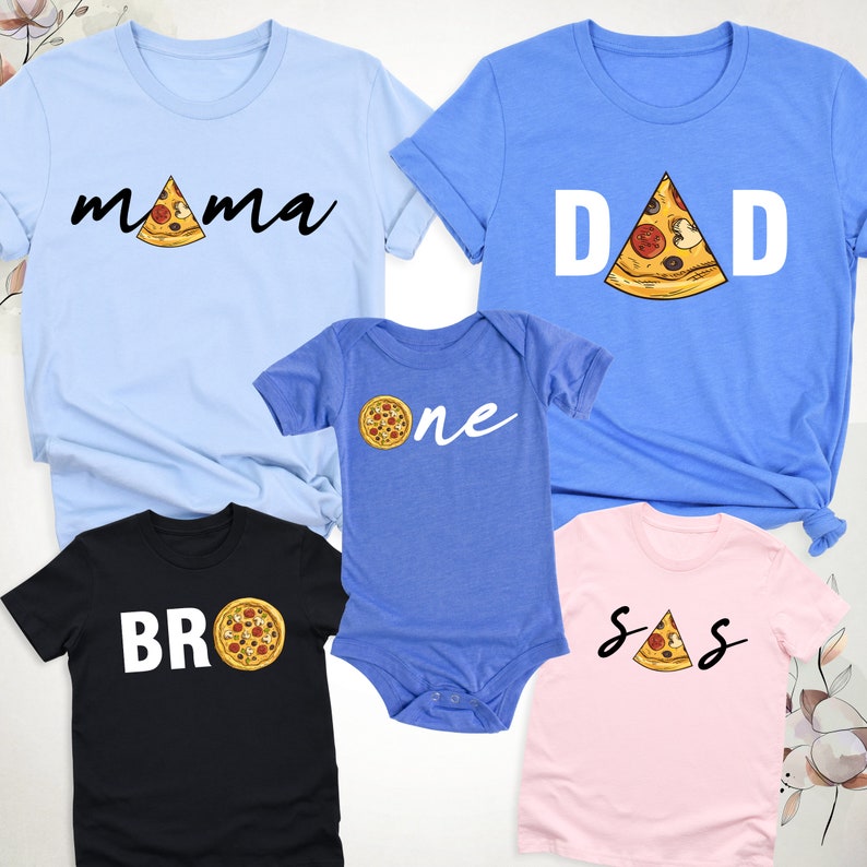Family Pizza T-Shirt, Pizza Pie & Slices Shirt, Pizza Slice Mom Dad Bro One Baby Son Daughter Matching Shirt, Pizza Theme Birthday Party Tee image 5