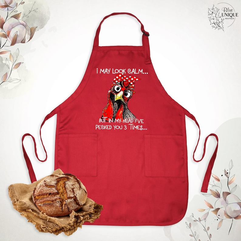 Delantal "Puedo parecer tranquilo", delantal de pollo sarcástico, delantal de dueño de pollo divertido, delantal de chica de granja, delantal de mamá de pollo divertido, delantal de pollo con humor imagen 6