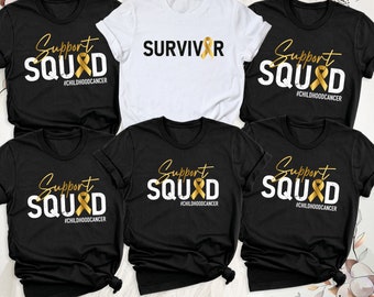 Childhood Cancer Shirt Support Squad Shirts, Pediatric Cancer Shirt, Custom Childhood Cancer Awareness Tee, Cancer Survivor Gold Ribbon Tees