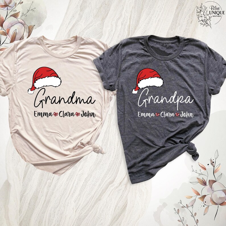 Custom Christmas Grandma Grandpa Shirt Matching Family Christmas T-Shirt Custom Grandkids Name Tee Personalized Christmas Nana Papa Shirt 画像 4