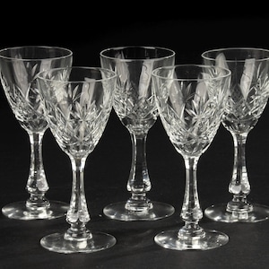 Set of 5 Wine Glasses - Val Saint Lambert Crystal - Model Annette