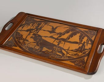 Vintage Tray - Inlaid Wood - Jungle