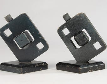 Set of 2 Vintage Bookends - Dice - Industrial Design