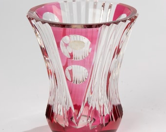 ヴァルサンランベール 花瓶 Luxval Val St Lambert クリスタル製ヴィンテージ花瓶。レリーフの曲線