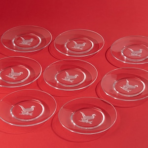 Val Saint Lambert Etched Crystal Plates Pheasant Birds