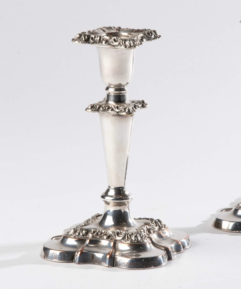 Pair English Vintage Silver Plated Candlesticks image 2