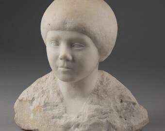 Art Deco Bust of a Child - Signed Kunfy - Carrara Marble