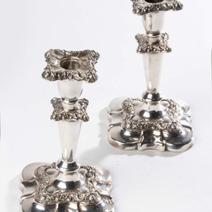 Pair English Vintage Silver Plated Candlesticks image 5