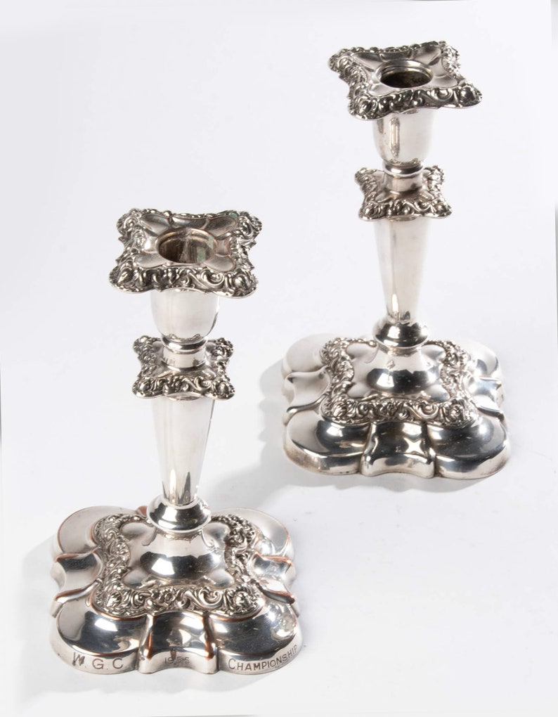 Pair English Vintage Silver Plated Candlesticks image 5