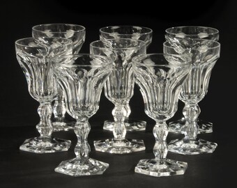 Set of 8 Small Wine Glasses - Val Saint Lambert - Lalaing