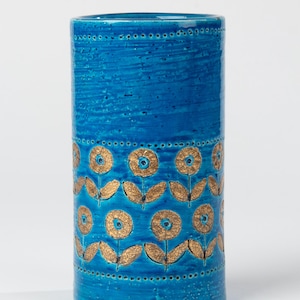Wazon Vintage Bitossi - Ceramika - Rimini Blue ze złotymi zdobieniami