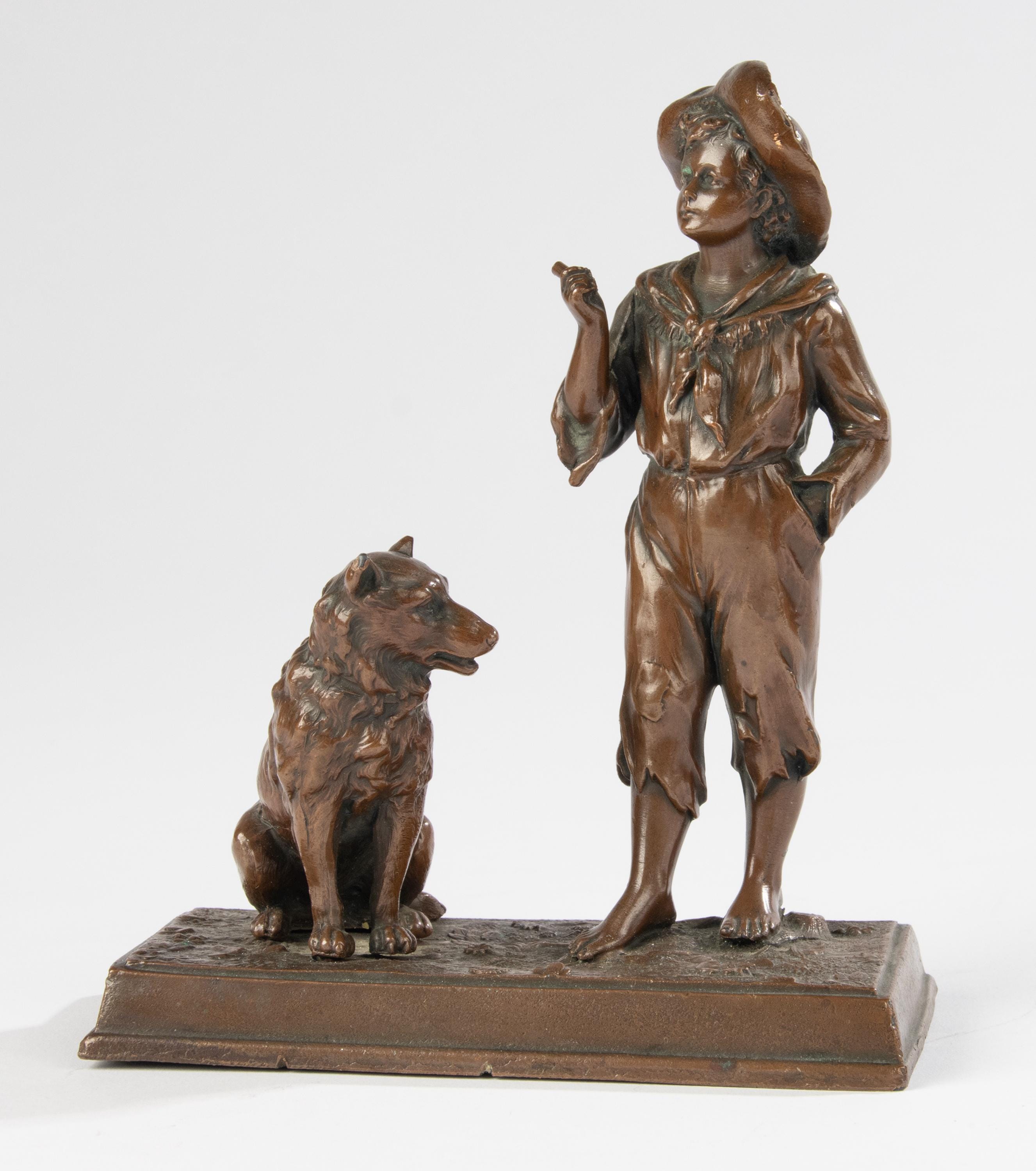 Bronze Boy With Dog Statue - Etsy