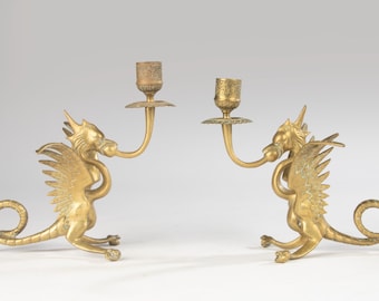 Set of 2 Vintage Candlesticks - Griffins