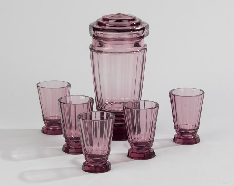 6-Piece Art Deco Crystal Liquor / Punch Set Val Saint Lambert image 1