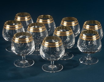 Set of 10 Small Crystal Cognac Glasses - CN Crystal