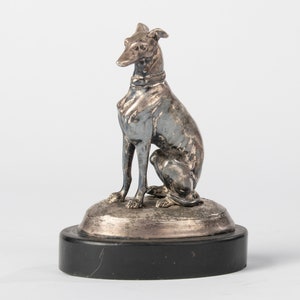 Antique Small Statue of a Whippet Dog - Spelter on Marble Base