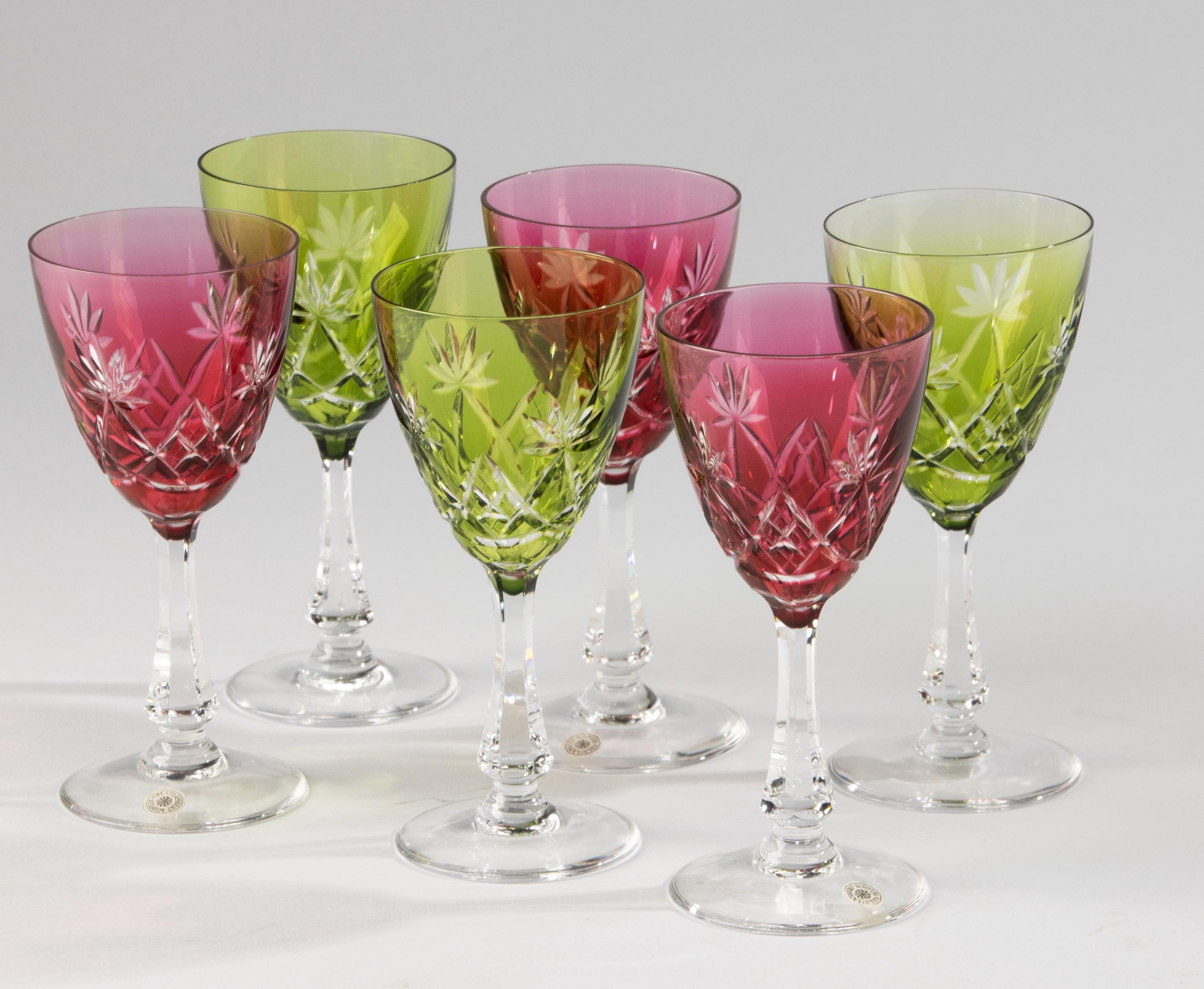 Série de 6 verres à vin blanc vintage bohème vert et or - Arts de la table