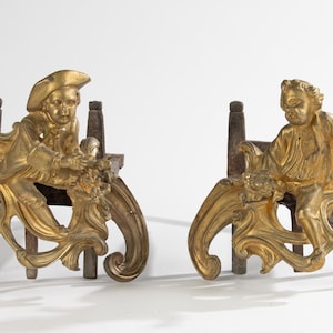 Set of 2 Antique Fire Dogs - Bronze and Cast Iron