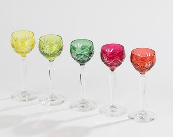 Set of 5 Antique Crystal Liquor Glasses - Val Saint Lambert