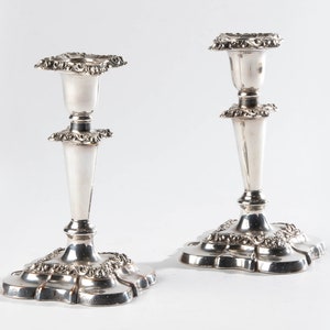 Pair English Vintage Silver Plated Candlesticks image 1