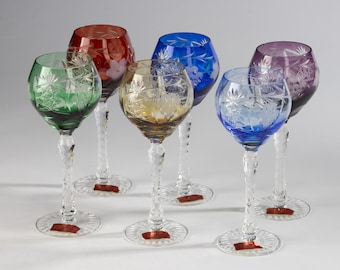 Juego de 6 copas de vino de cristal de colores - Cristalleries de Lorraine