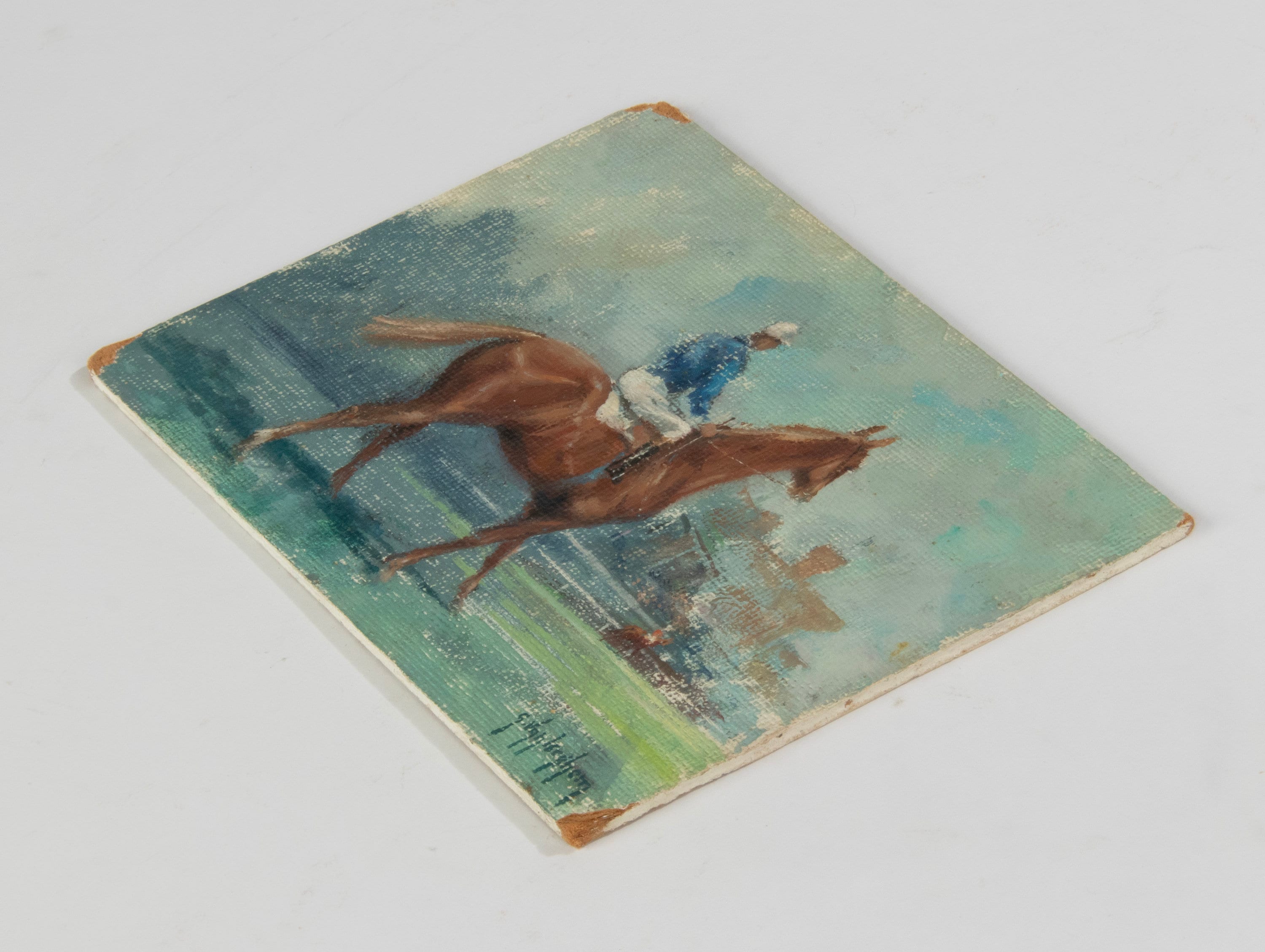 新品 馬騎手の絵画 アンティーク絵画 - ボード上の水彩画 - 馬に乗った騎手 - ガイ
