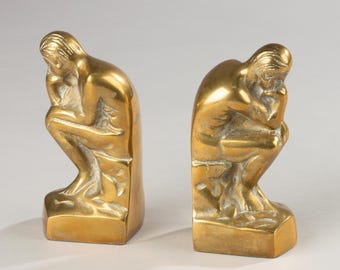 Set of 2 Vintage Copper Bookends - The Thinker