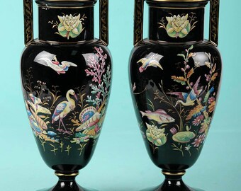 Set of 2 Large Antique Bohemian Vases - Harrach