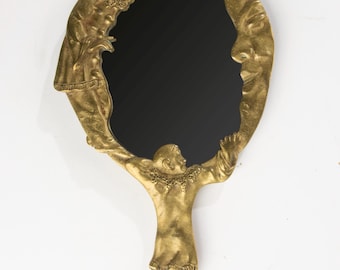 Antyczne Lustro Ręczne - Pierrot - Mosiądz