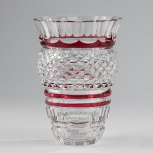Val Saint Lambert Red Crystal Cut Vase
