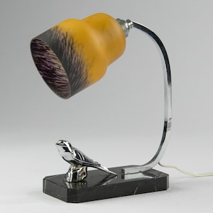 Vintage Art Deco Style Table Lamp Paste-glass Chrome plated Bird