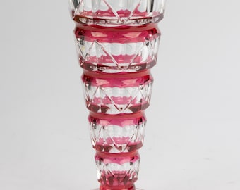 Luxval Val St Lambert クリスタル製ヴィンテージ花瓶。レリーフの曲線