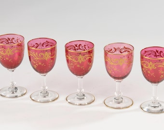 Juego de 6 copas de vino antiguas pequeñas - Cristal