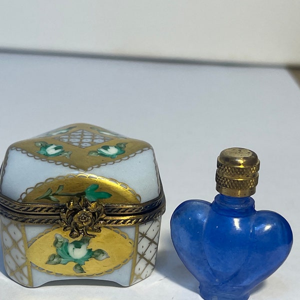 Peint Main  Limoges Box  w/ French heart bottle.