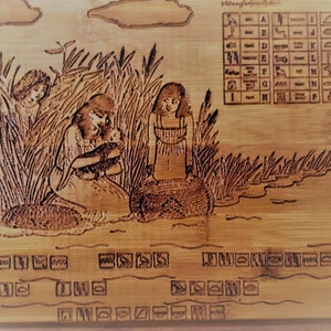 Carved Bamboo Service Tray. The finding of Moses by the Pharaoh&#39;s Daughter. One of a Kind.