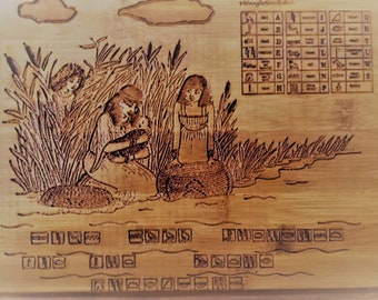 Carved Bamboo Service Tray. The finding of Moses by the Pharaoh's Daughter. One of a Kind.