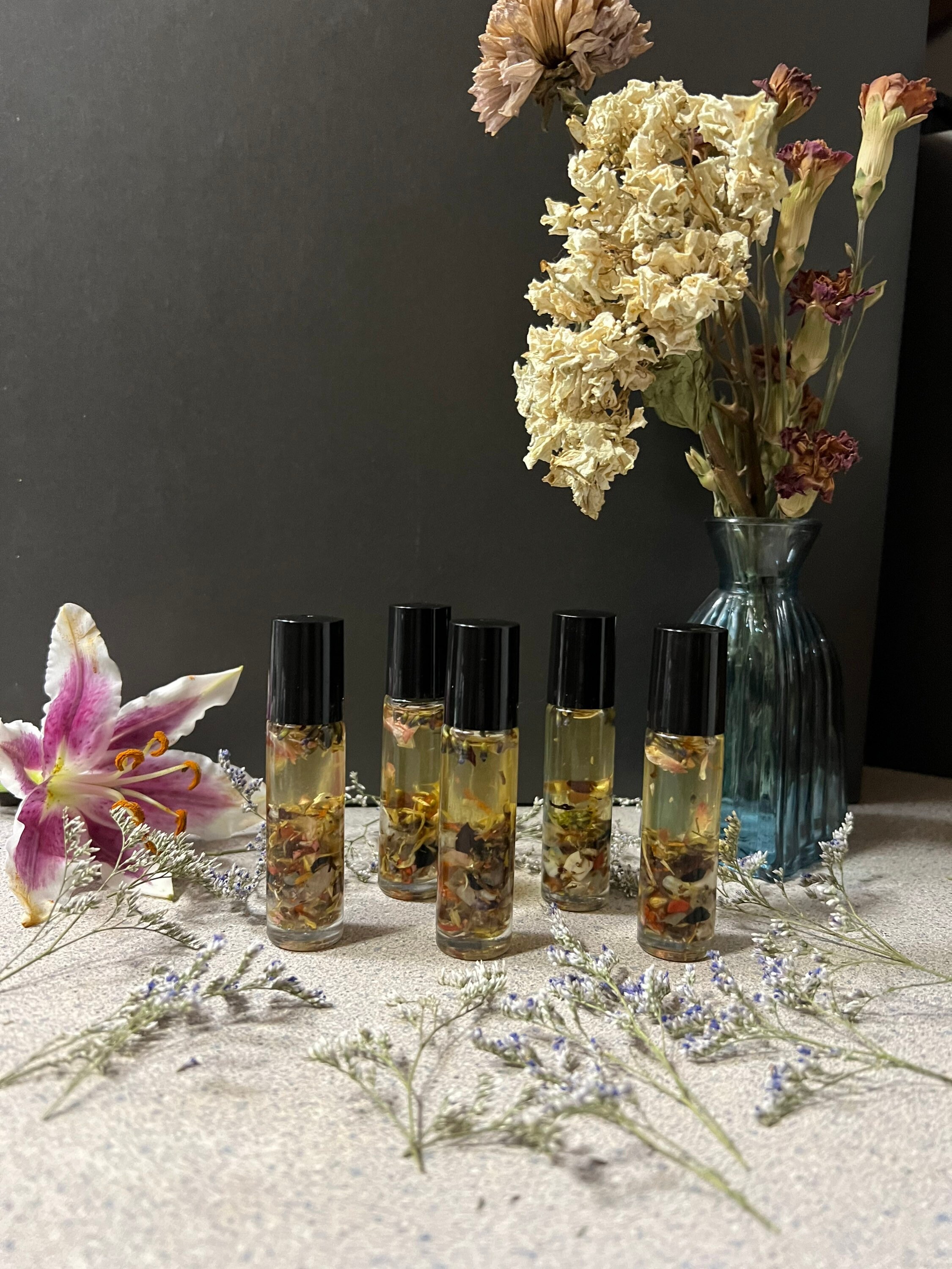 Crystal Healing Essential Oil Roller, Ritual Body Oil, Perfume Oil 