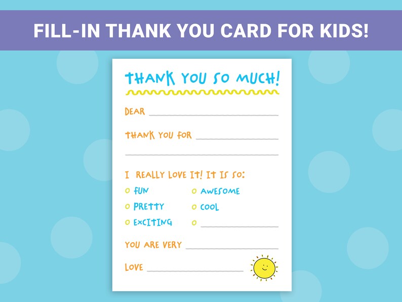 Printable Fill-in Thank You Cards for Kids Easy Thank You Letter DIY ...