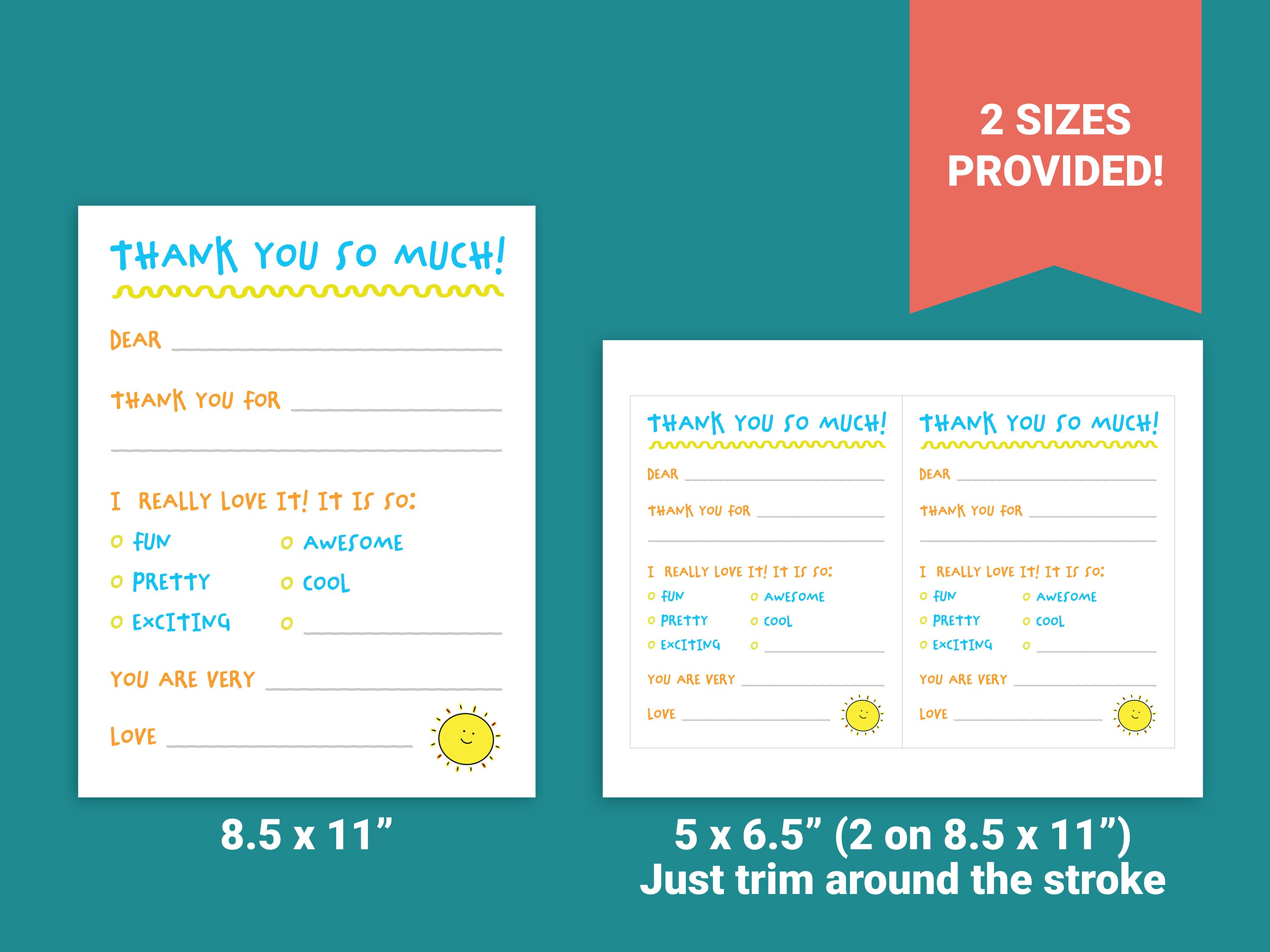 Printable Fill-in Thank You Cards for Kids | Easy Thank You Letter | DIY Birthday Thank You Note ...