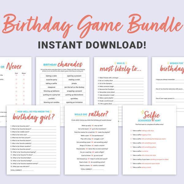 Birthday Game Bundle | Birthday Games for Her | How Well Do You Know the Birthday Girl | Teen Birthday Girl Party Games | Tween Birthday