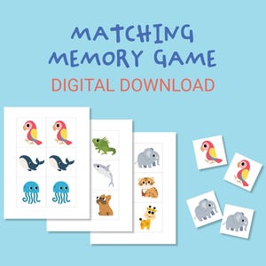 Animals Matching Game for Kids, Memory Game, Kids Animal Matching Activity, Toddler Matching Activity, Learning Binder, Preschool Learning
