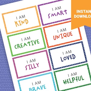 Affirmationskarten für Kinder | Kinder Positivity Karten | Druckbare positive Affirmationskarten | Kinder psychische Gesundheit Karten | Freundlichkeitskarten