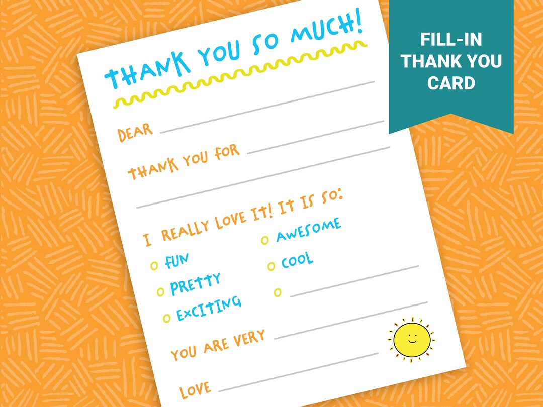 Printable Fill-in Thank You Cards for Kids | Easy Thank You Letter | DIY Birthday Thank You Note ...