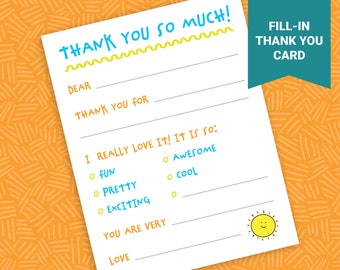 Kids Fill-In Thank You Cards | Printable Gratitude Notes (PDF)