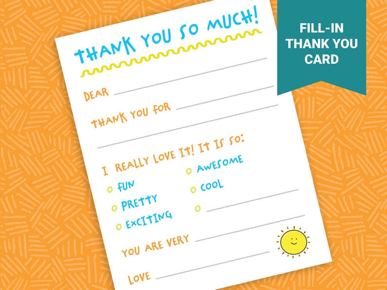 Printable Thank You Cards Kid Fill In